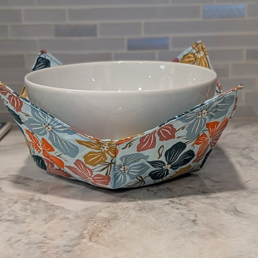 Tropical Floral Bowl Cozy | Microwave Safe Soup Holder | Handmade Gift